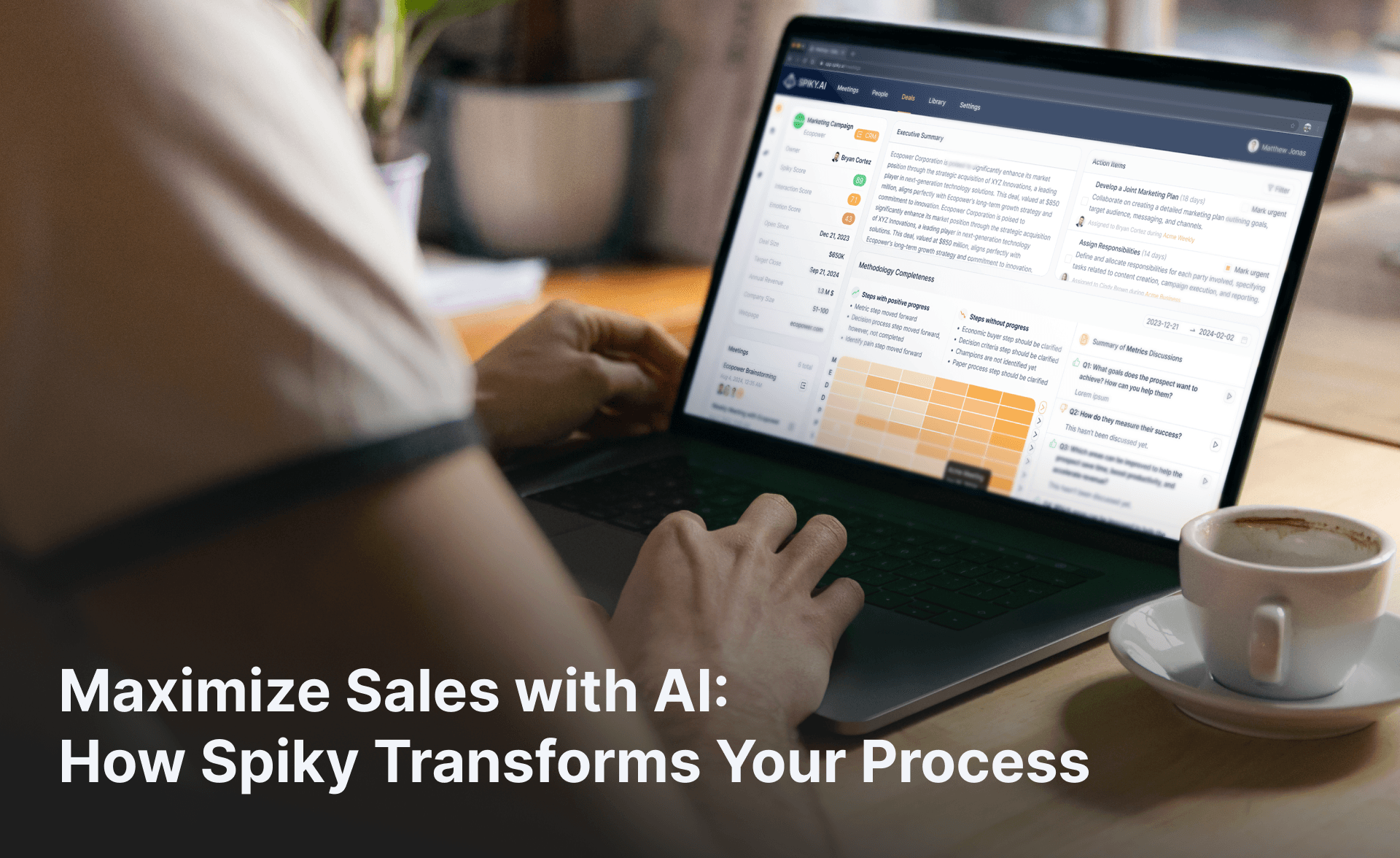 Person using Spiky AI platform to optimize sales process with real-time insights, actionable data, and AI-powered forecasting.