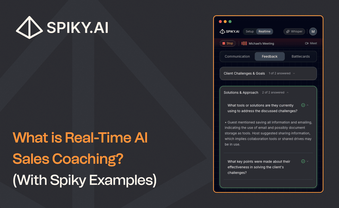 Real-time AI sales coaching prompt showing objection handling guidance during a live sales call in Spiky