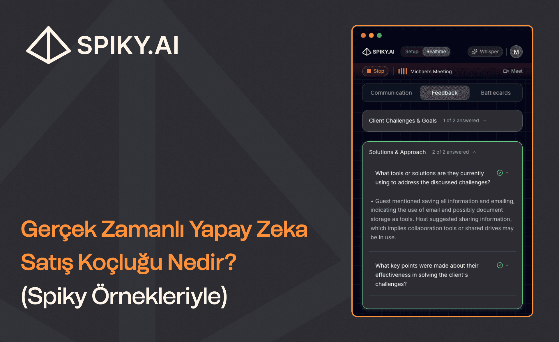 Spiky’de canlı satış görüşmesi sırasında itiraz yönetimi için sunulan gerçek zamanlı yapay zeka satış koçluğu yönlendirmesi