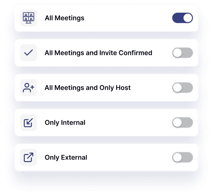 Calendar settings page displaying customizable options for tailoring the Spiky scribe's meeting criteria.