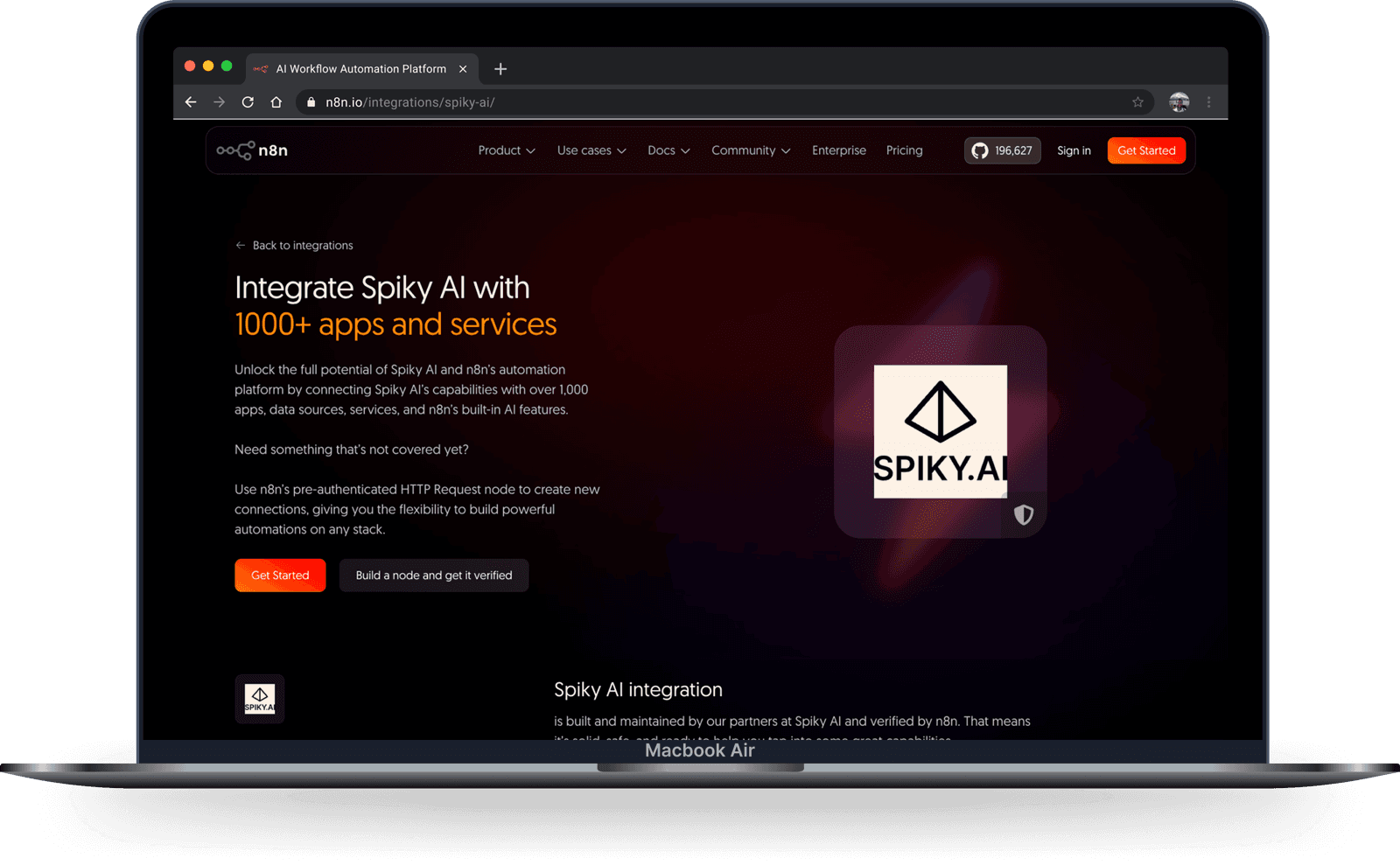 Spiky AI integration shown on the n8n workflow automation platform