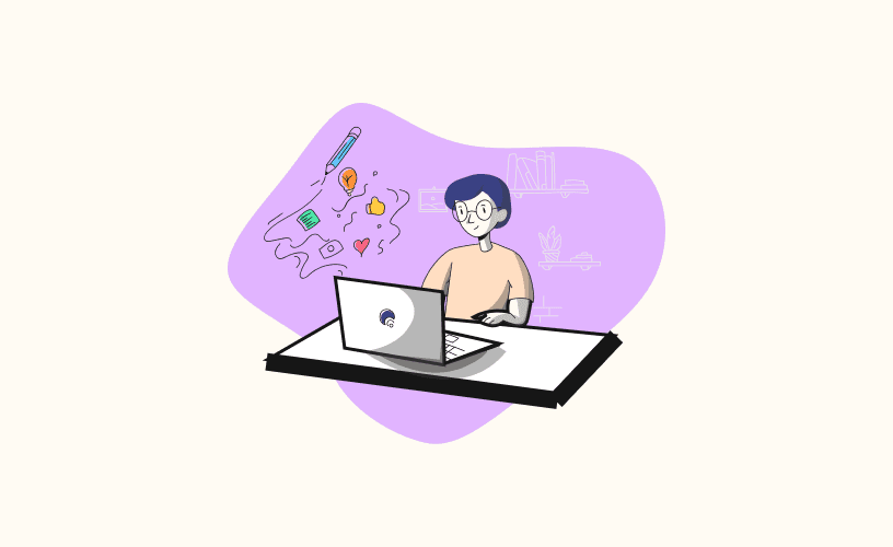 A man is sitting at a desk with a laptop and computer at Spiky. Discover your dream with Spiky, where work is a passion shared.