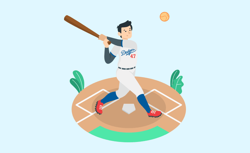 A baseball player swings his bat at the ball, showcasing valuable sales lessons from the Los Angeles Dodgers for sales excellence.